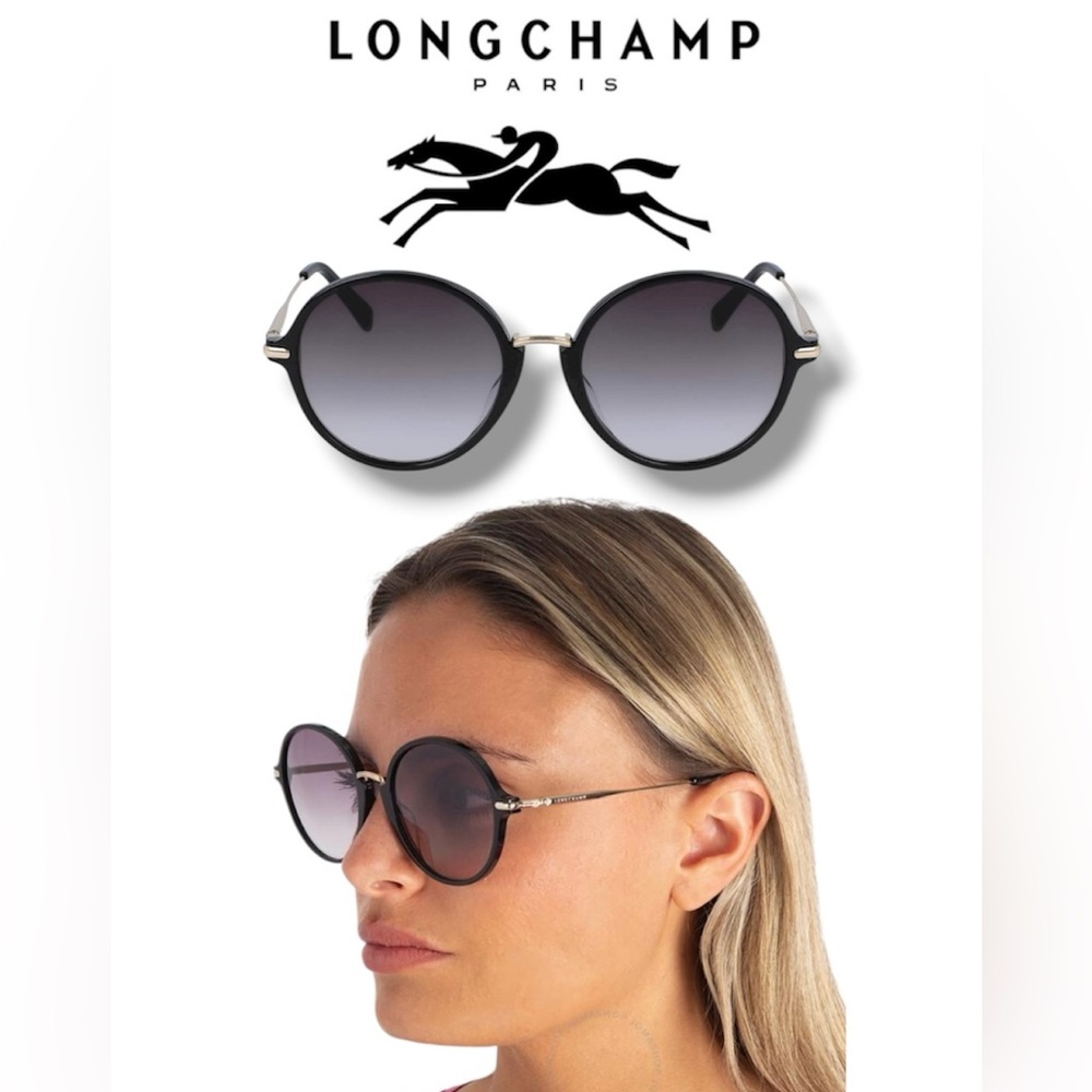 Longchamp Smoke Round Ladies Sunglasses LO645S 001 Black Round NWT